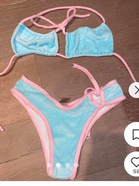 Pastel Blue & Pink Teri cloth Bikini Set - Women's Swim Bikini #B1